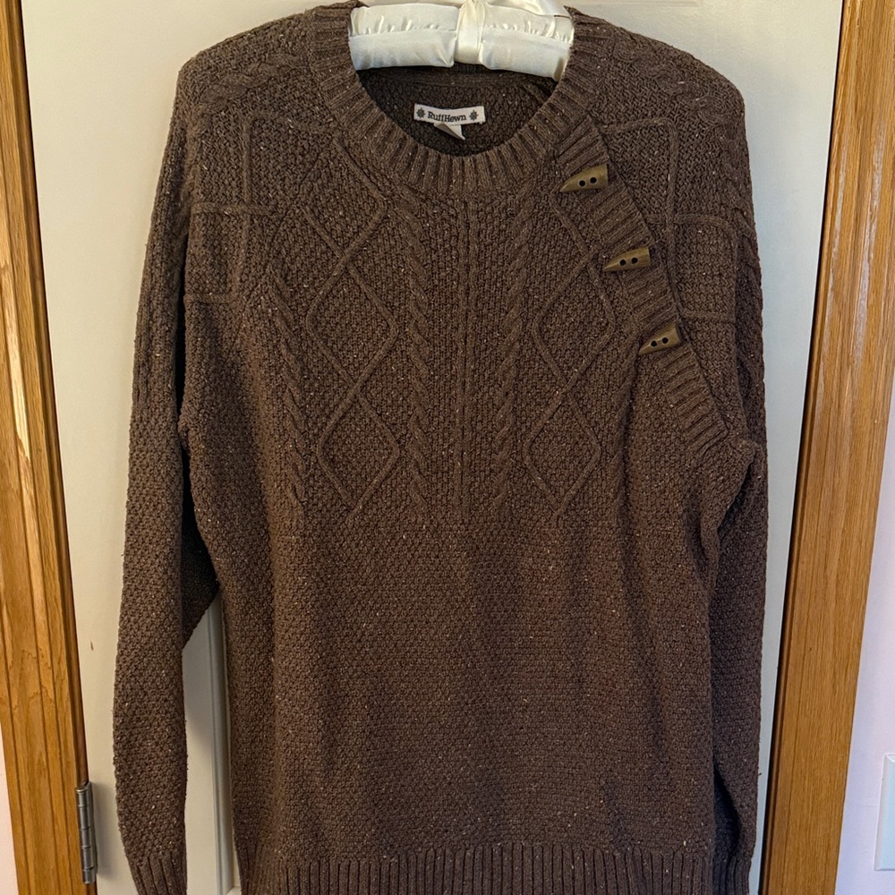 Ruff Hewn Brown Crewneck Sweater with Button Details
